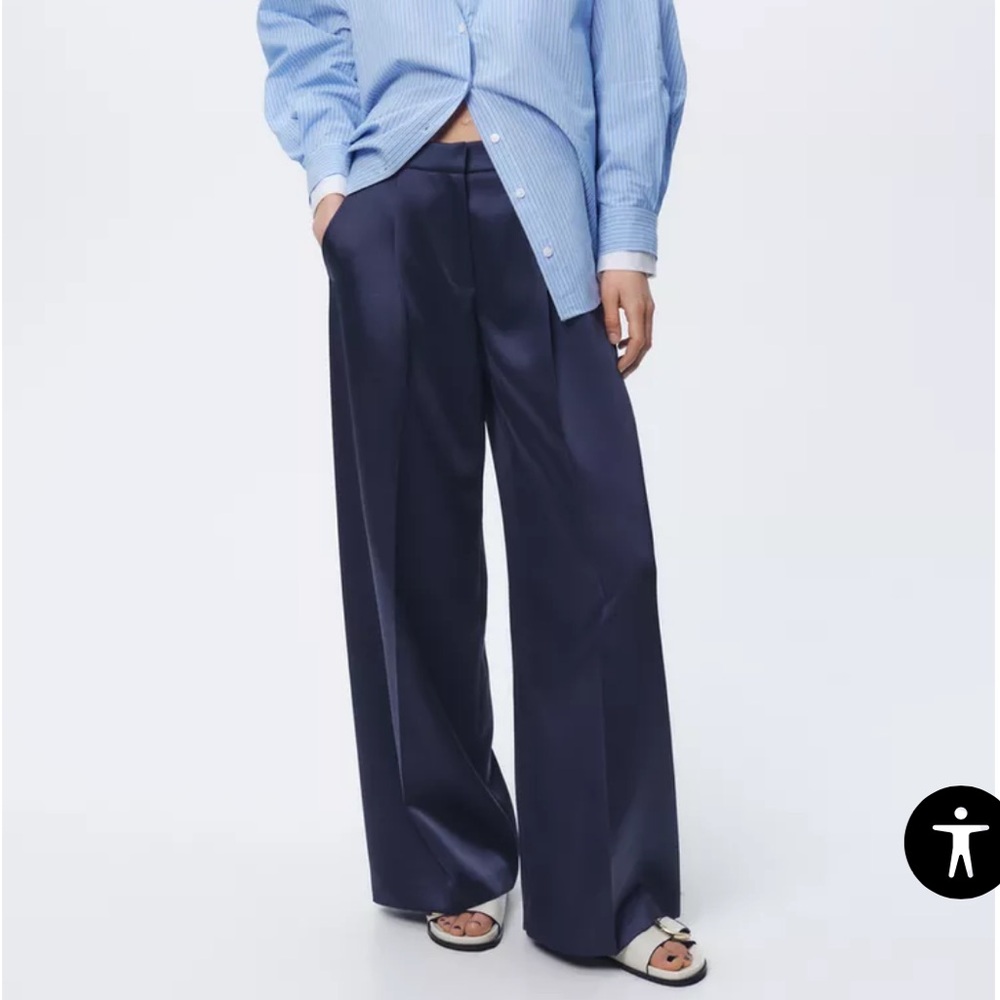 NWT Zara Satin Effect Wide Leg Pants - Picture 3 of 5